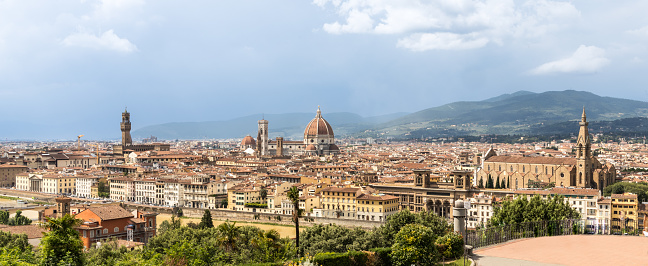 Panoramic cityscape view of Florence in Tuscany Italy with popular tourist landmarks