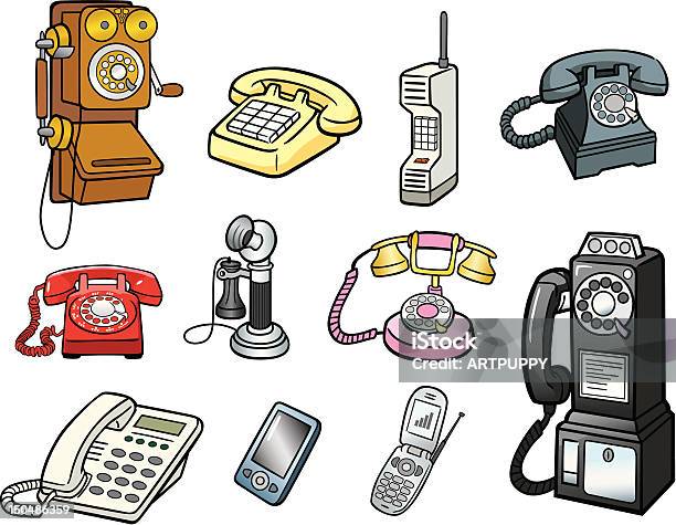 Группа Телефона — стоковая векторная графика и другие изображения на тему Телефон - Телефон, Старый, Мобильный телефон