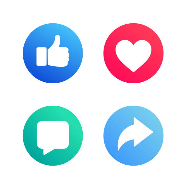 いいね、愛、コメント、共有アイコンのベクター画像。ソーシャルメディアエレメントのベクター画像アイコン - community social networking message blue点のイラスト素材／クリップアート素材／マンガ素材／アイコン素材