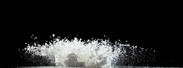 istock Tapioca starch flour fly explosion, White powder tapioca starch fall down in air. Seasoning flour powder is element material. Eyeshadow crush make up. Black background Isolated selective focus blur 1504875471