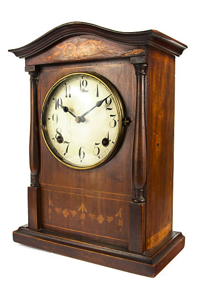 istock Old antique wooden clock on white 150488234