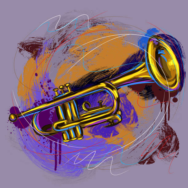 illustrations, cliparts, dessins animés et icônes de trompette de couleur - vector painterly effect square composition