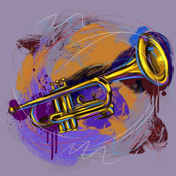 ilustrações, clipart, desenhos animados e ícones de trompete colorida - trumpet jazz music musical instrument