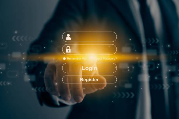 istock Businessman Hand Touching Username and Password Login Interface in Vintage Tone 1504912277