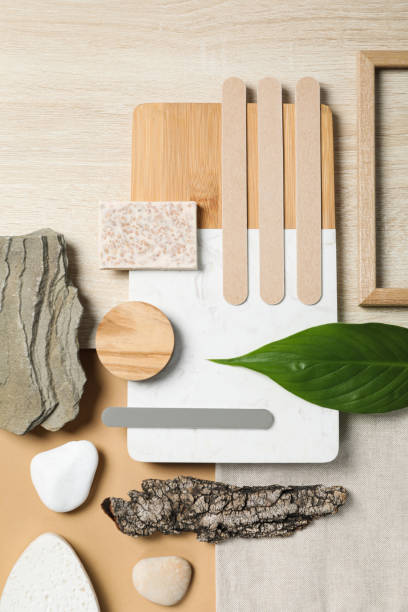 istock Flat lay of creative moodboard composition, top view 1504917570
