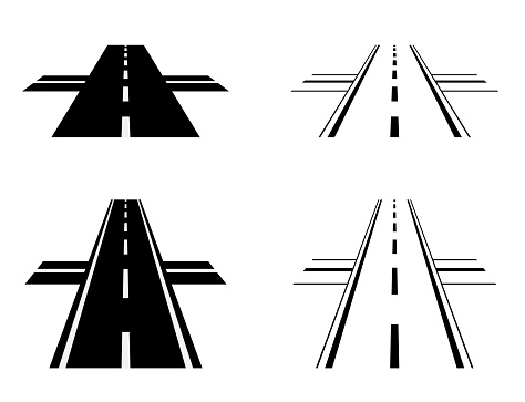 Illustration set of cross road, intersecting, perspective, way, highway