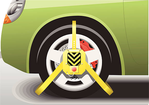 samochód koło zaciskiem zbliżenie - trapped wheel clamp car land vehicle stock illustrations