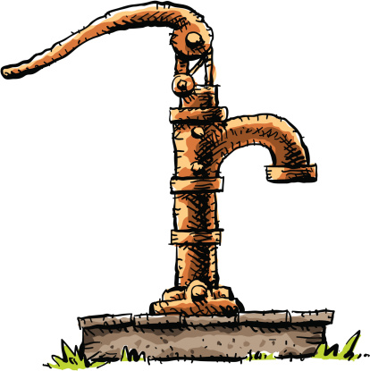 An old-fashioned, manual water pump.
