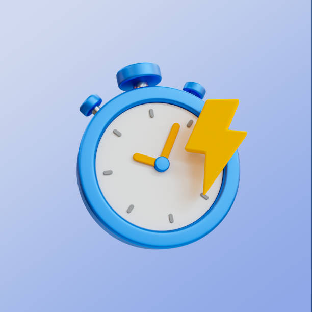 3d minimal quick time concept. urgent work. fast service. stopwatch with thunder icon. 3d illustration.