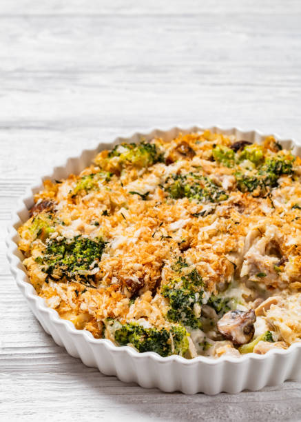 istock tasty Chicken Broccoli mushroom Casserole on dish 1504940216