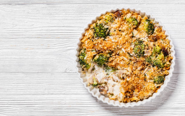 istock tasty Chicken Broccoli mushroom Casserole on dish 1504940219