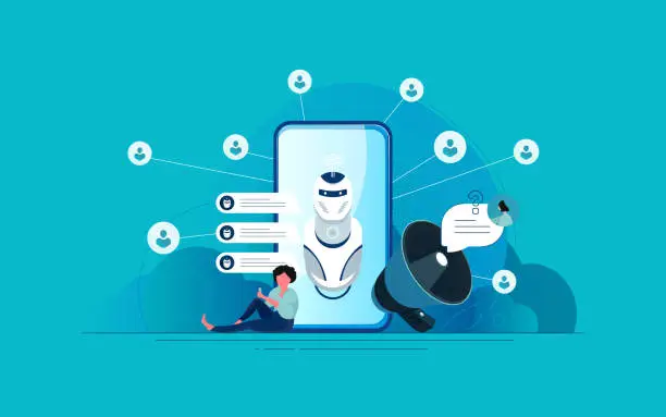 Vector illustration of Concept of Customer Support Chatbot Assistant.