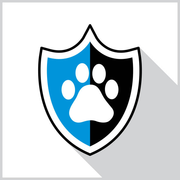 pfoten-schild-schatten-symbol - paw print paw shield vector stock-grafiken, -clipart, -cartoons und -symbole