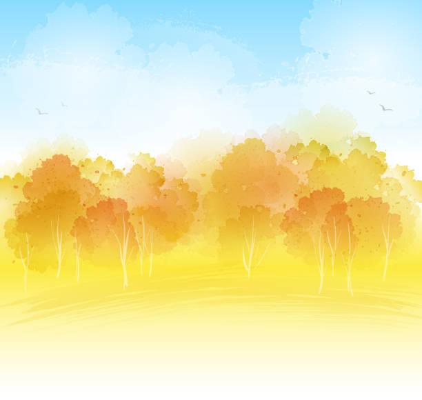 landckape watercolour 秋 - sunbeam autumn tree leaf点のイラスト素材／クリップアート素材／マンガ素材／アイコン素材