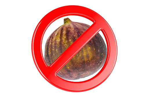 Common fig with forbidden sign, 3D rendering isolated on white background