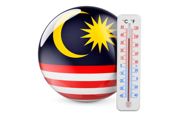 Thermometer with Malaysian flag. Heat in Malaysia concept. 3D rendering isolated on white background