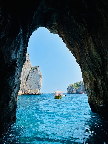 An image of a cave from the inside in the Amalfi Coast Italy.