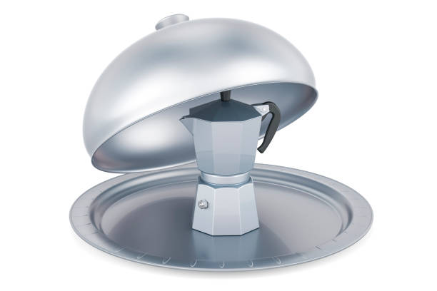 istock Restaurant cloche with Coffee Maker, Moka Pot. 3D rendering 1504990993