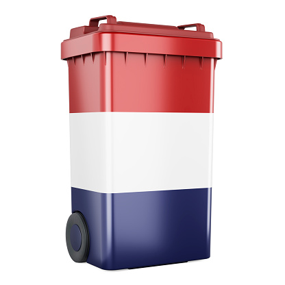Waste container with the Netherlands flag, 3D rendering isolated on white background