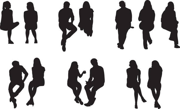 People Sitting Silhouette 2 Vector silhouettes of a group of people sitting. sitting stock illustrations