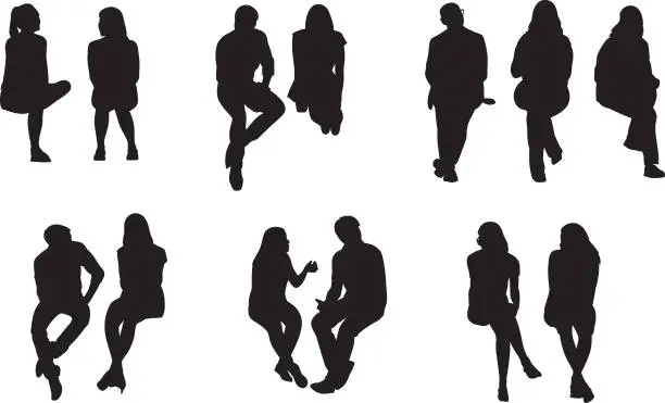 Vector illustration of People Sitting Silhouette 2