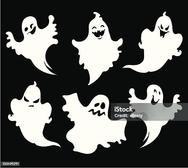 Ilustración de Seis Halloween Fantasmas Con Fondo Negro y más Vectores Libres de Derechos de Fantasma - Fantasma, Logotipo, Halloween