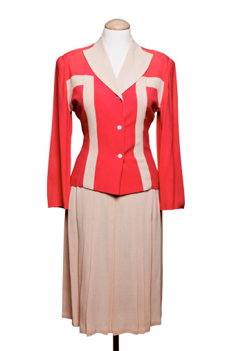 Vintage 40s pink gabardine suit jacket with skirt.