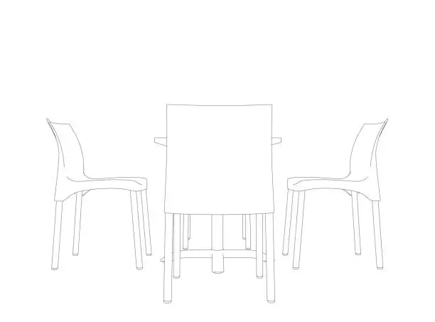 Vector illustration of Contour Modern round table with chairs. Vector illustration. Hand drawn vector line art sketch of a dining table with chairs