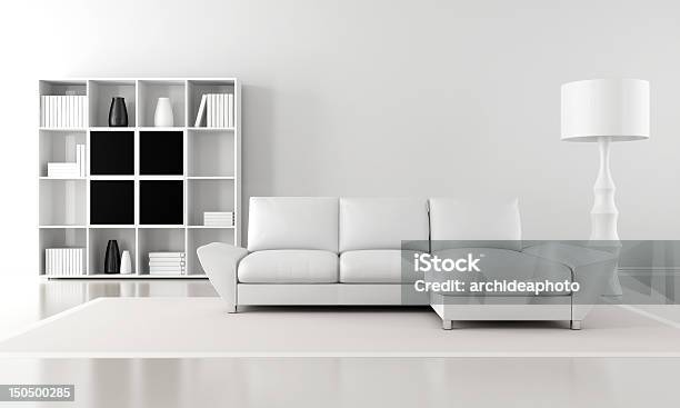 Minimalist Lounge Stock Photo - Download Image Now - Living Room, Wall - Building Feature, White Color