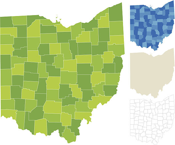 ilustraciones, imágenes clip art, dibujos animados e iconos de stock de mapa del condado de ohio - ohio