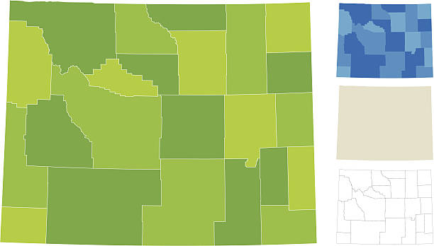 wyoming hrabstwo mapy - wyoming map county counties stock illustrations
