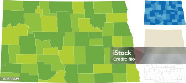 Ilustración de Mapa Del Condado De Dakota Del Norte y más Vectores Libres de Derechos de Dakota del Norte - Dakota del Norte, Mapa, Zona urbana
