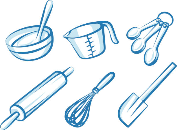 Baking Elements Stylized baking elements. mixing bowl icon stock illustrations