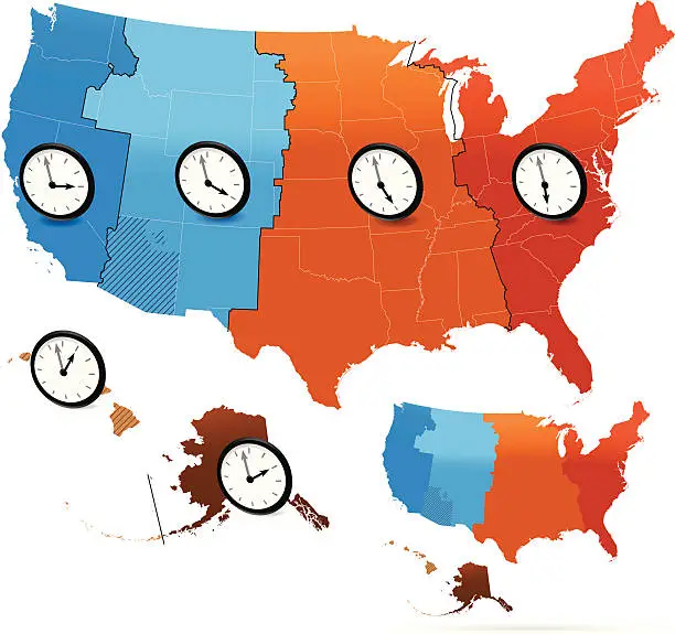 Vector illustration of USA Time Zone Map