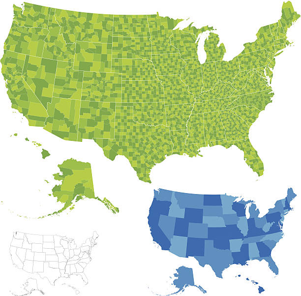 графство карта соединенных штатов - district type stock illustrations