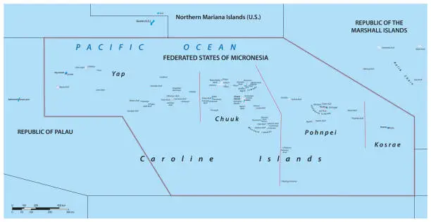 Vector illustration of political vector map of the Federated States of Micronesia