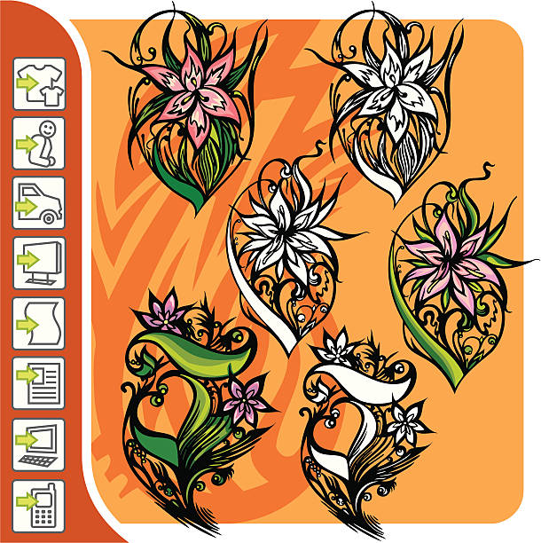 ilustrações de stock, clip art, desenhos animados e ícones de vector conjunto de floral grunge - old scroll flash