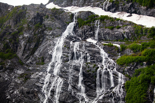 glacier and waterfalls in Alaska