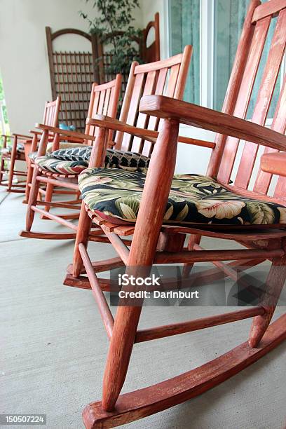 Rocking Chairs On The Stoop Stock Photo - Download Image Now - No People, Rocking Chair, Aging Process