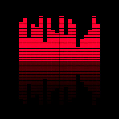 Close-up of red sound graphic equalizer bars on black background.