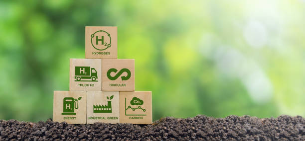 istock Clean hydrogen energy concept. Environment. Eco-friendly industry. and alternative energy Future-proof climate-friendly energy solutions for net-zero goals Wooden block with green H2 icon, greenhouse gas emission reduction 1505072350