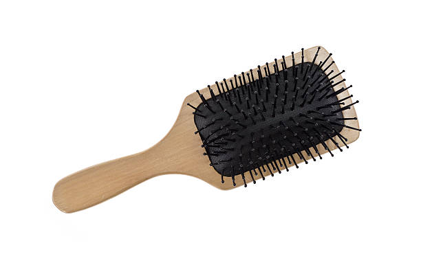 wooden hairbrush top view stock photo