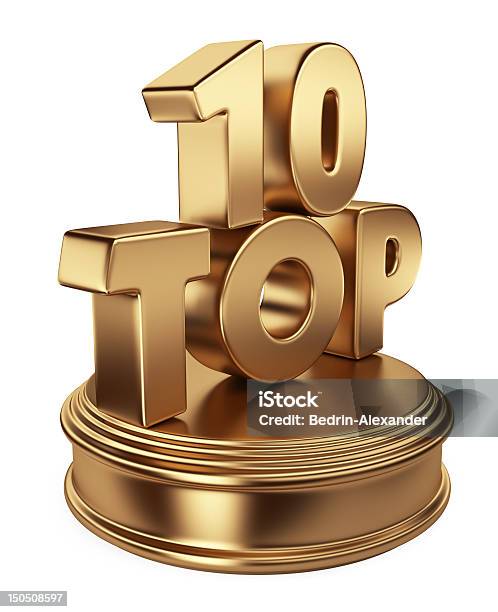 Golden Top 10 3 D Symbol Isoliert Stockfoto und mehr Bilder von Zahl 10 - Zahl 10, Freisteller – Neutraler Hintergrund, Gold - Edelmetall