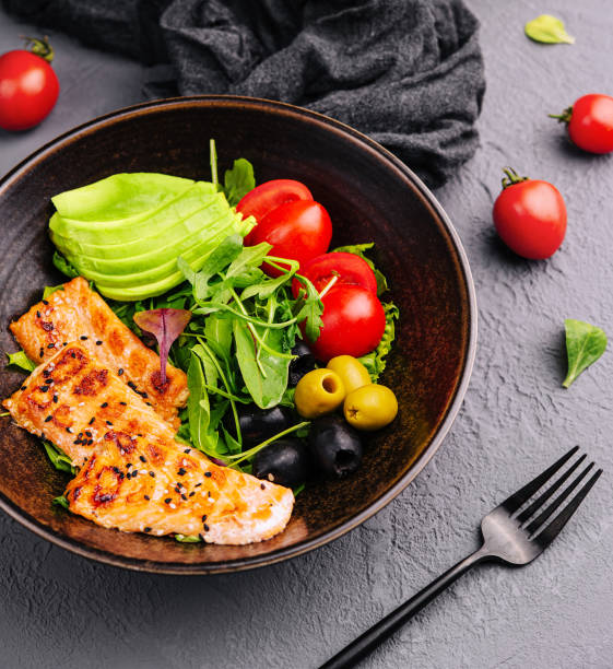 istock Grilled chicken meat and fresh vegetable salad 1505089088