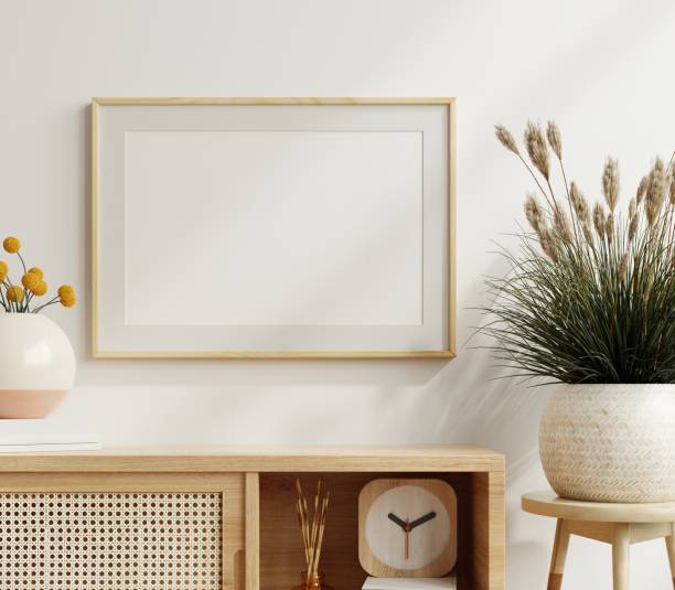 istock Mockup poster frame close up and accessories decor in cozy white interior background. 1505089471
