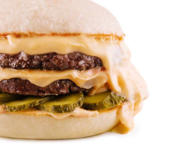 istock hamburger with two cutlets, pickled cucumbers and melted cheese 1505104156
