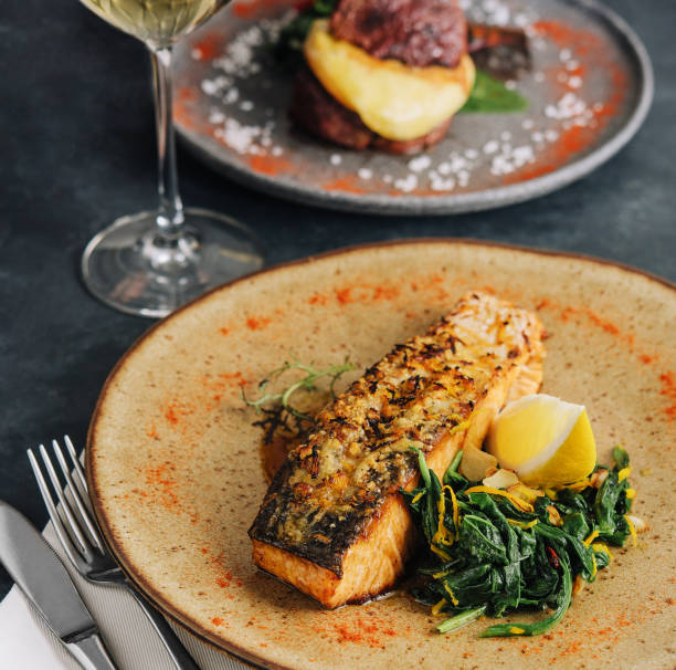 istock Roasted salmon with wakame seaweed on plate 1505112160