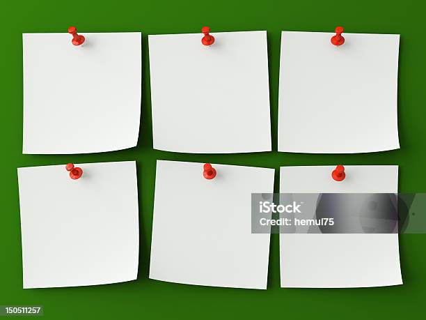 Sticker Notes Isolated On The Green Background Stock Photo - Download Image Now - Adhesive Note, Bulletin Board, Business