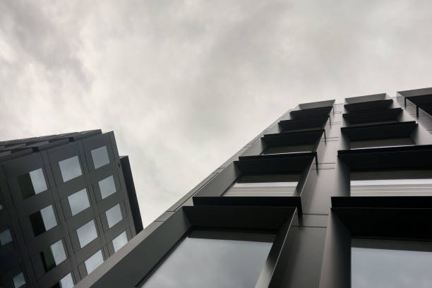 istock Black and white photo, gloomy background, modern architecture. 1505118202
