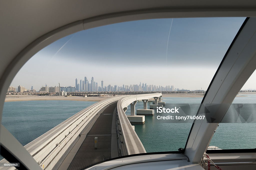 Dubai Skyline View of Dubai Skyline from Jumeriah palm island. Beach Stock Photo